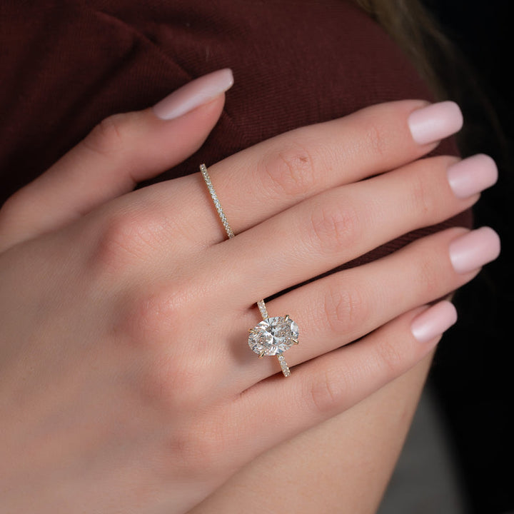 3.0CT Oval Lab Grown F/VVS1 Hidden Halo Diamond Engagement Ring