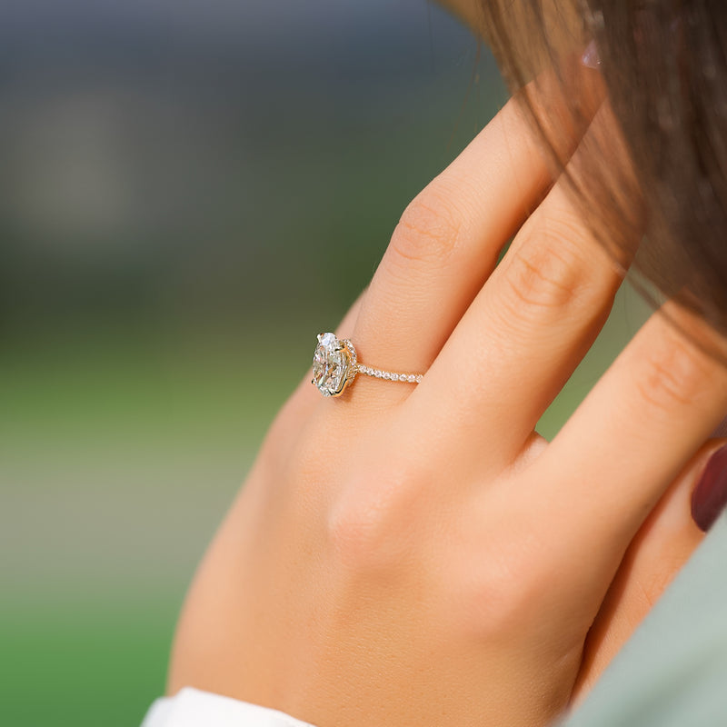 3.0CT Oval Lab Grown F/VVS1 Hidden Halo Diamond Engagement Ring