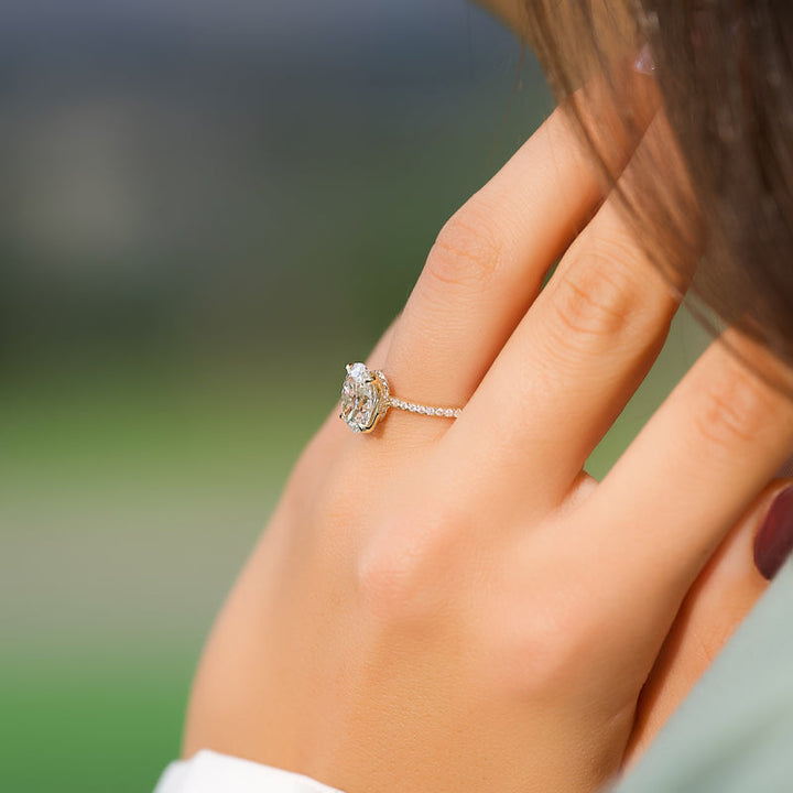 3.0CT Oval Lab Grown F/VVS1 Hidden Halo Diamond Engagement Ring