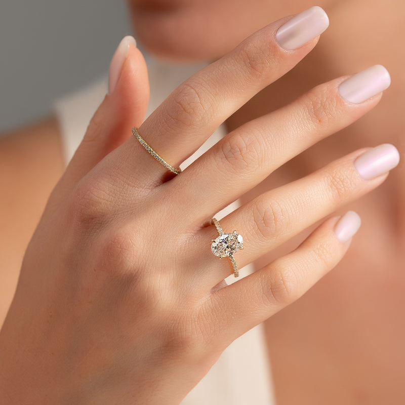3.0CT Oval Lab Grown F/VVS1 Hidden Halo Diamond Engagement Ring