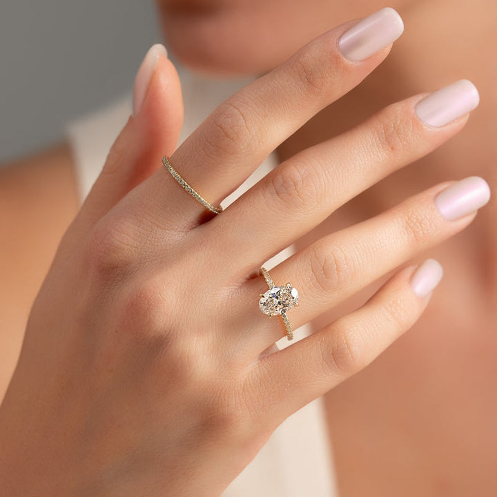 3.0CT Oval Lab Grown F/VVS1 Hidden Halo Diamond Engagement Ring