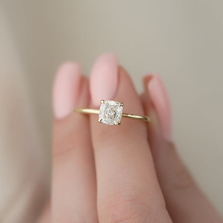 1.50CT Cushion Lab Grown E/VS2 Hidden Halo Diamond Engagement Ring