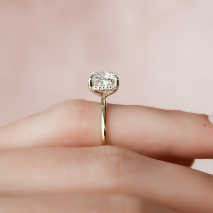 1.50CT Cushion Lab Grown E/VS2 Hidden Halo Diamond Engagement Ring