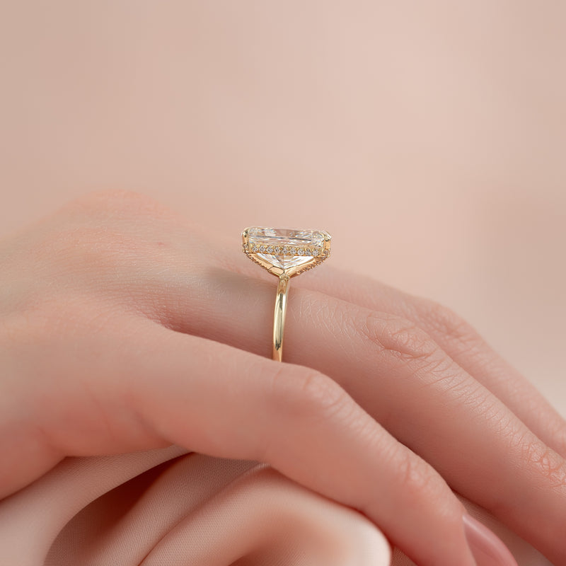 5.0CT Elongated Cushion Lab Grown F/VVS2 Diamond Hidden Halo Engagement Ring