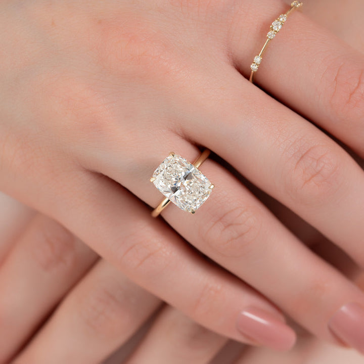 5.0CT Elongated Cushion Lab Grown F/VVS2 Diamond Hidden Halo Engagement Ring