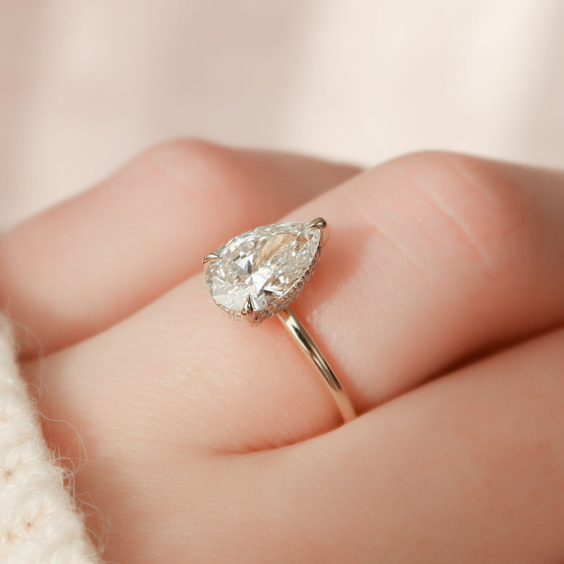 2.50CT Pear Lab Grown E/VVS1 Hidden Halo Diamond Engagement Ring