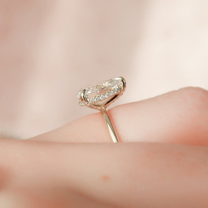 2.50CT Pear Lab Grown E/VVS1 Hidden Halo Diamond Engagement Ring