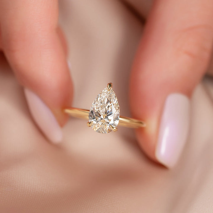 2.50CT Pear Lab Grown E/VVS1 Hidden Halo Diamond Engagement Ring
