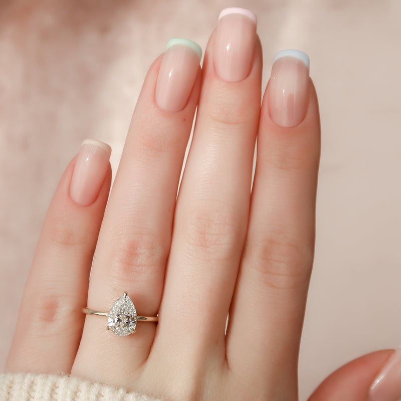 2.50CT Pear Lab Grown E/VVS1 Hidden Halo Diamond Engagement Ring