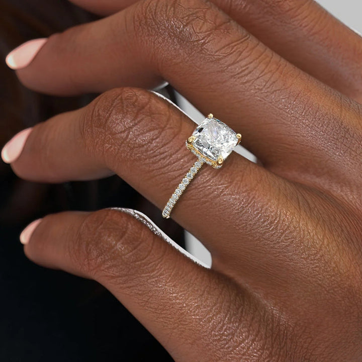 2.0CT Cushion Lab Grown F/VVS2 Diamond Hidden Halo Engagement Ring
