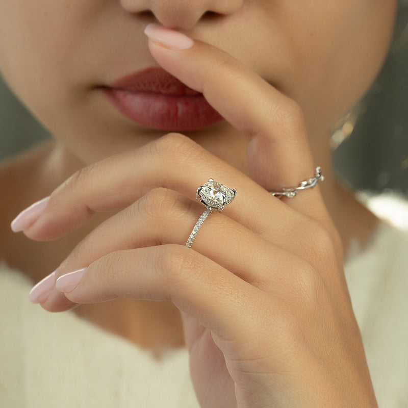 2.0CT Cushion Lab Grown F/VVS2 Diamond Hidden Halo Engagement Ring