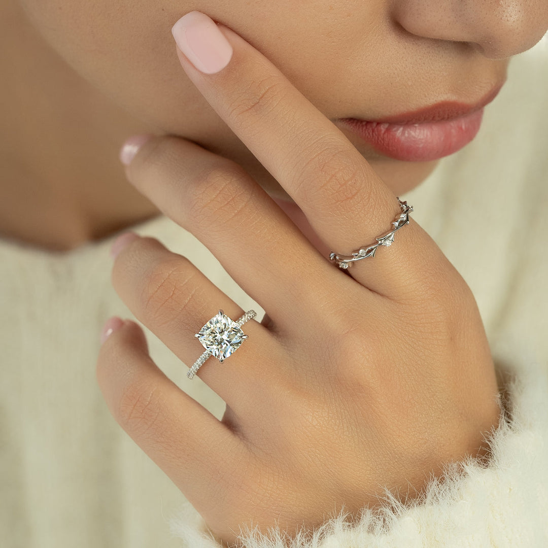 2.0CT Cushion Lab Grown F/VVS2 Diamond Hidden Halo Engagement Ring