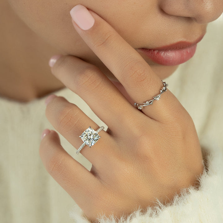 2.0CT Cushion Lab Grown F/VVS2 Diamond Hidden Halo Engagement Ring