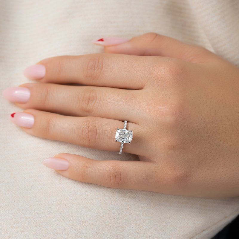 4.0CT Cushion Lab Grown D/VS1 Hidden Halo Diamond Engagement Ring