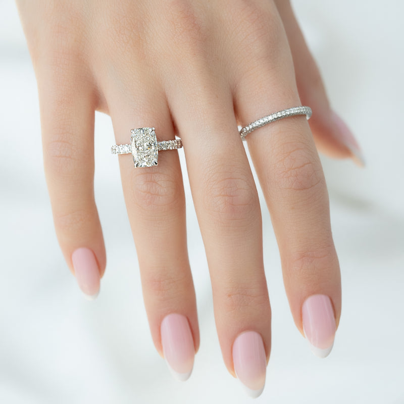 4.0CT Cushion Lab Grown D/VS1 Hidden Halo Diamond Engagement Ring