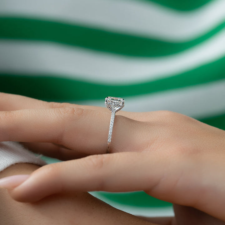 4.0CT Cushion Lab Grown D/VS1 Hidden Halo Diamond Engagement Ring