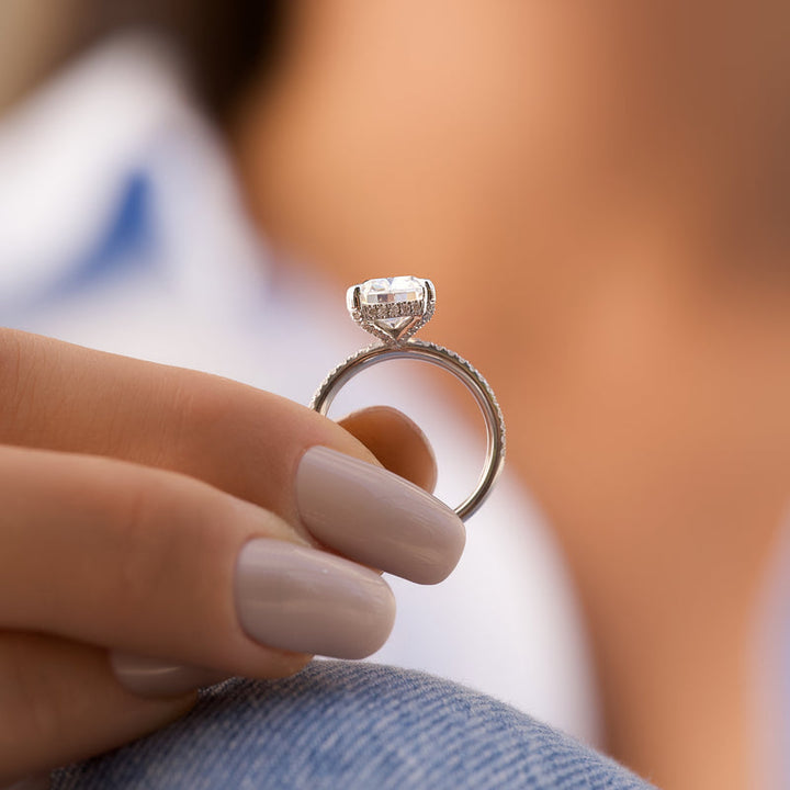 4.0CT Cushion Lab Grown D/VS1 Hidden Halo Diamond Engagement Ring
