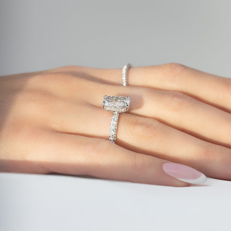 4.0CT Cushion Lab Grown D/VS1 Hidden Halo Diamond Engagement Ring
