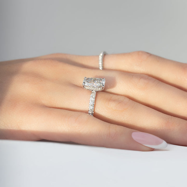 4.0CT Cushion Lab Grown D/VS1 Hidden Halo Diamond Engagement Ring