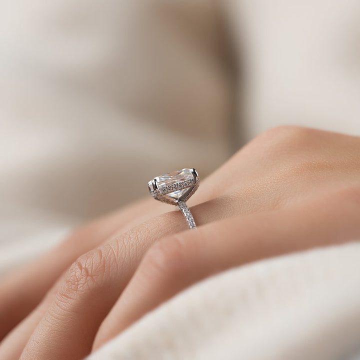 4.0CT Cushion Lab Grown D/VS1 Hidden Halo Diamond Engagement Ring
