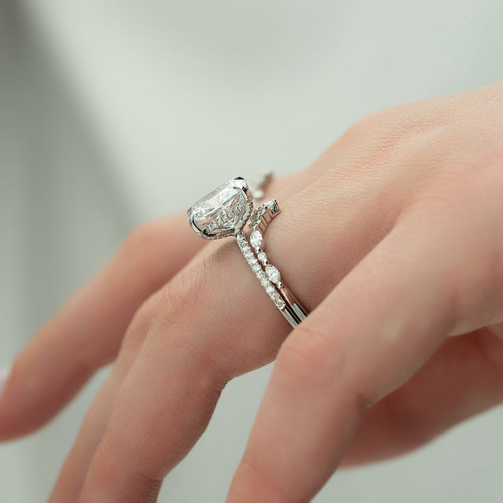 4.0CT Cushion Lab Grown D/VS1 Hidden Halo Diamond Engagement Ring