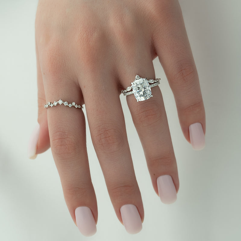 4.0CT Cushion Lab Grown D/VS1 Hidden Halo Diamond Engagement Ring