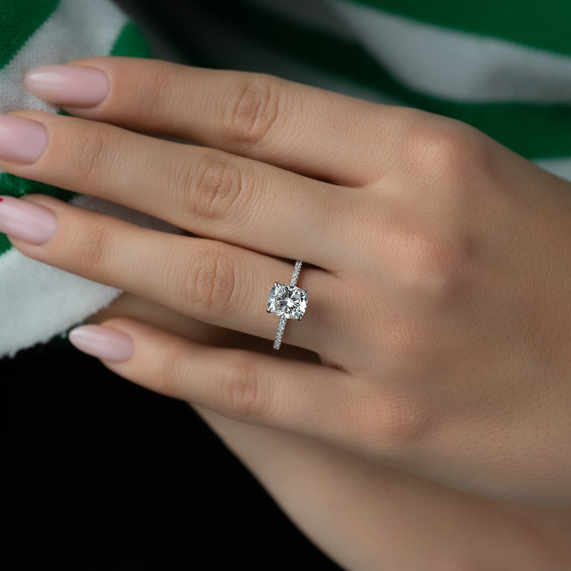 4.0CT Cushion Lab Grown D/VS1 Hidden Halo Diamond Engagement Ring