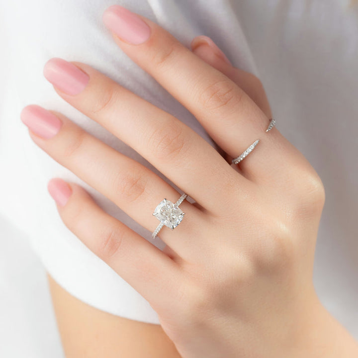 4.0CT Cushion Lab Grown D/VS1 Hidden Halo Diamond Engagement Ring