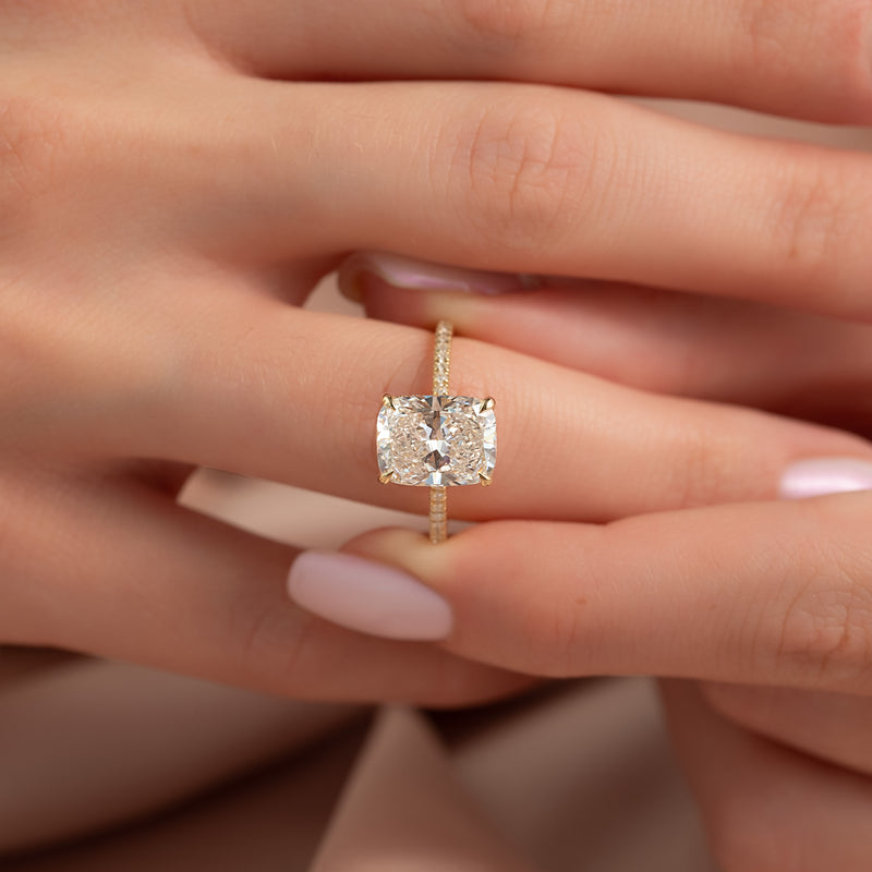 4.0CT Cushion Lab Grown D/VS1 Hidden Halo Diamond Engagement Ring