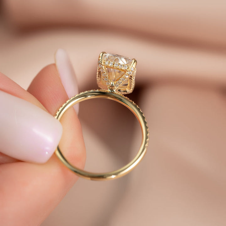 4.0CT Cushion Lab Grown D/VS1 Hidden Halo Diamond Engagement Ring