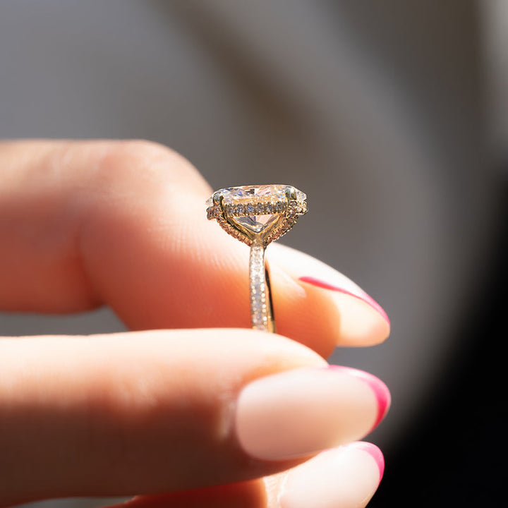 3.0CT Oval Lab Grown F/VVS1 Diamond Hidden Halo Engagement Ring