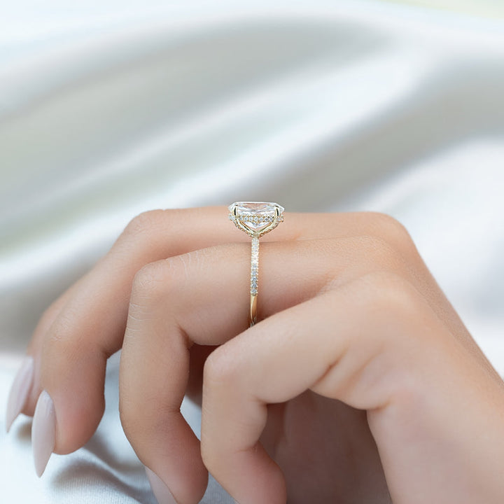 3.0CT Oval Lab Grown F/VVS1 Diamond Hidden Halo Engagement Ring