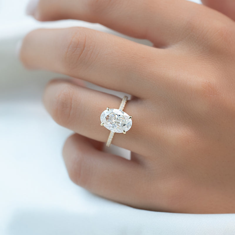 3.0CT Oval Lab Grown F/VVS1 Diamond Hidden Halo Engagement Ring