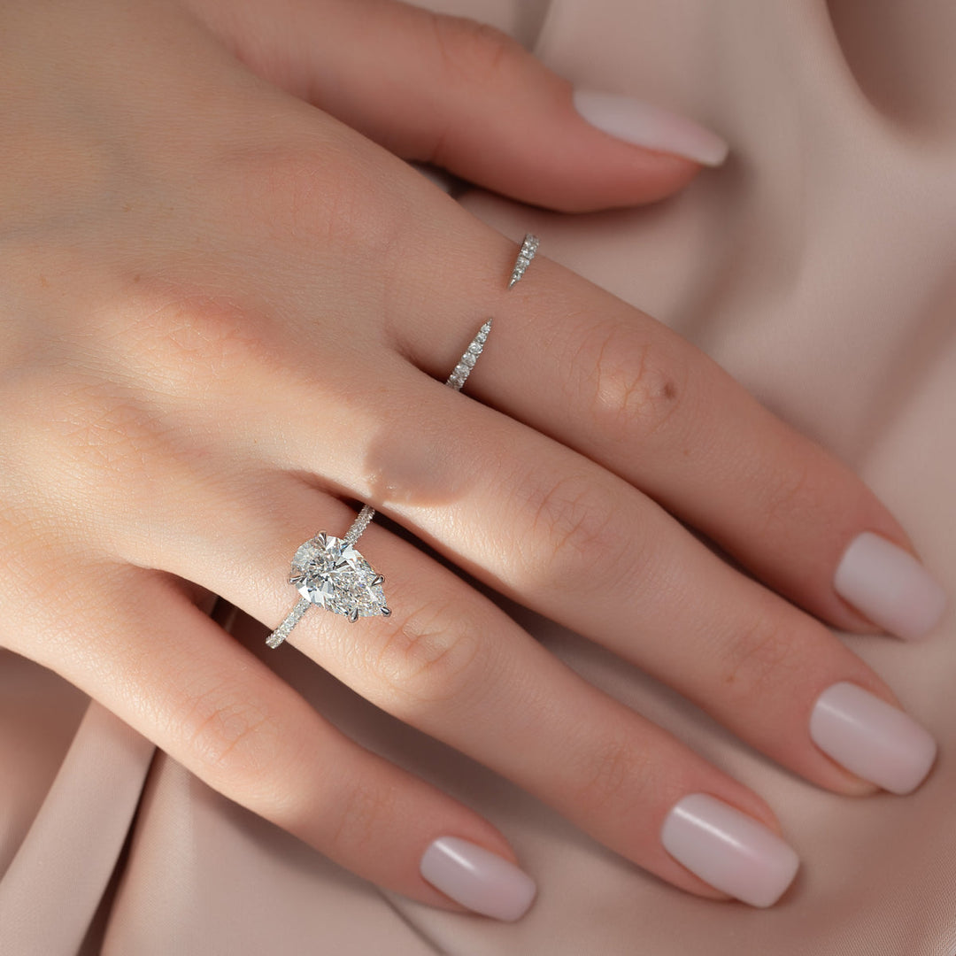 3.0CT Pear Lab Grown E/VS1 Hidden Halo Diamond Engagement Ring