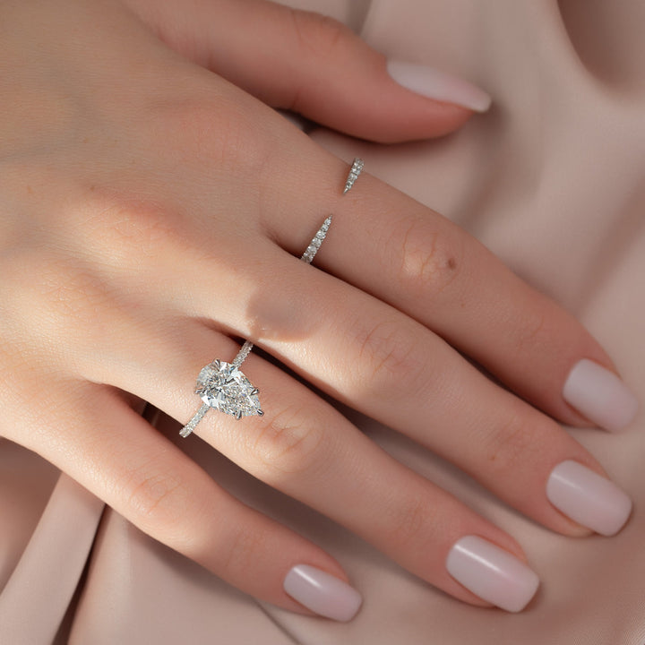 3.0CT Pear Lab Grown E/VS1 Hidden Halo Diamond Engagement Ring