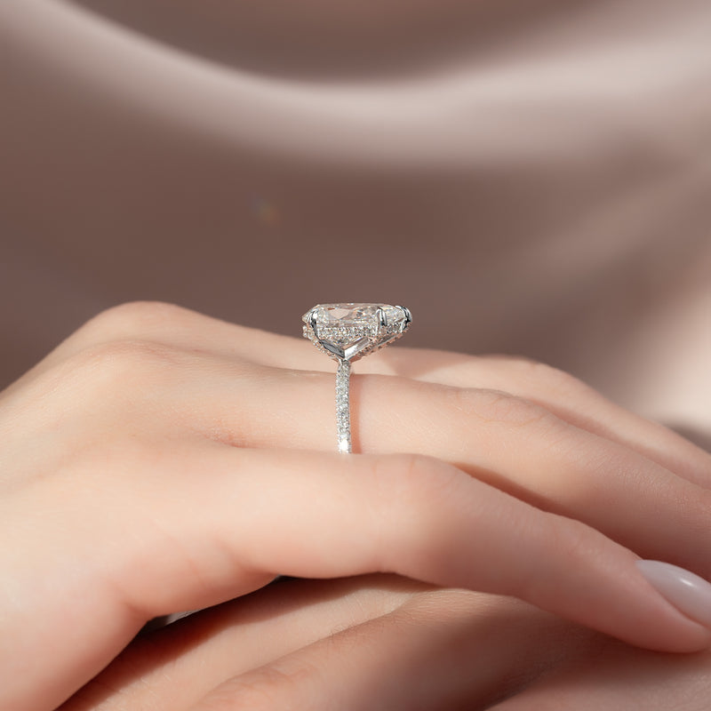 3.0CT Pear Lab Grown E/VS1 Hidden Halo Diamond Engagement Ring