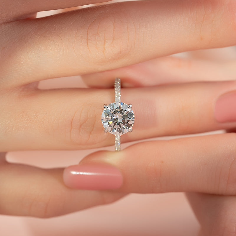 2.50CT Round Hidden Halo Lab Grown E/VVS2 Diamond Engagement Ring