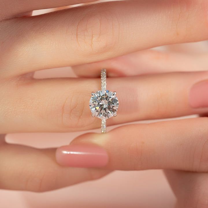 2.50CT Round Hidden Halo Lab Grown E/VVS2 Diamond Engagement Ring