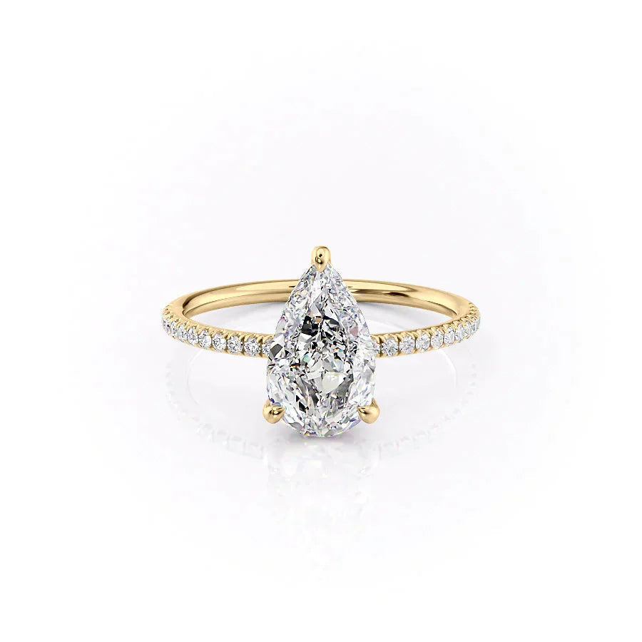 3.0CT Pear Lab Grown E/VS1 Hidden Halo Diamond Engagement Ring