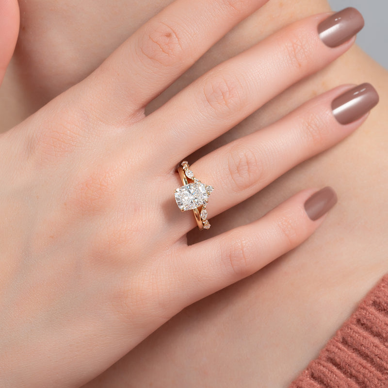 3.50CT Elongated Cushion Lab Grown F/VS1 Hidden Halo Diamond Engagement Ring