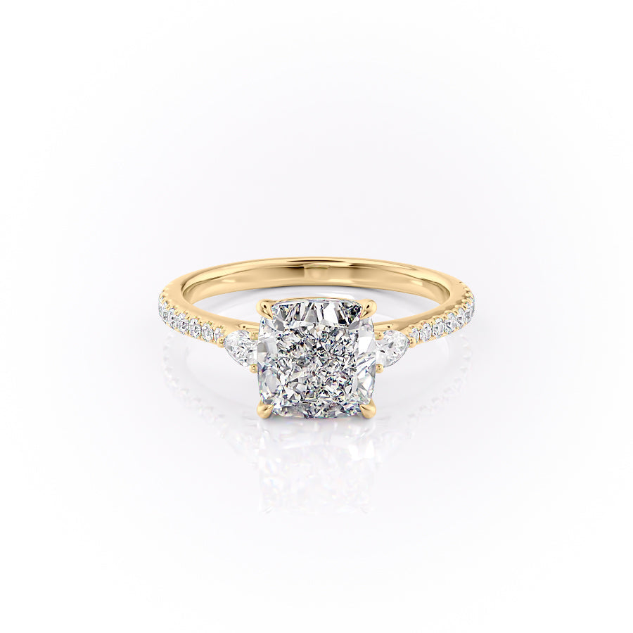 2.50CT Cushion Lab Grown F/VS1 Diamond Three Stone Pave Engagement Ring