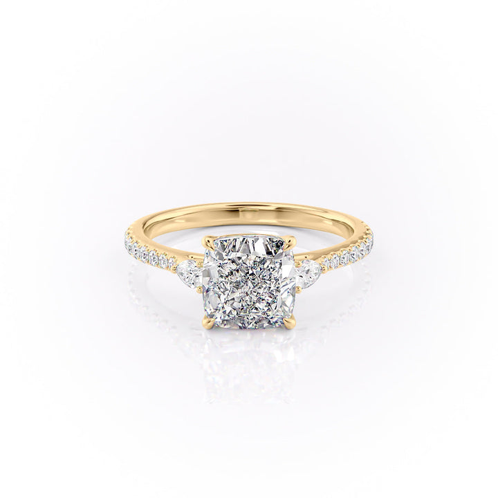 2.50CT Cushion Lab Grown F/VS1 Diamond Three Stone Pave Engagement Ring