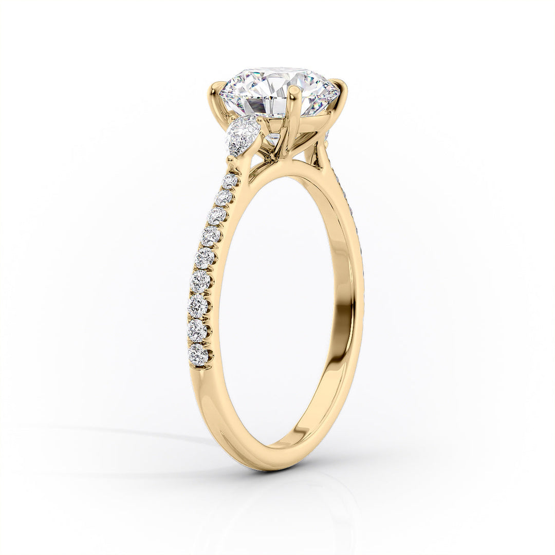 2.50CT Cushion Lab Grown F/VS1 Diamond Three Stone Pave Engagement Ring