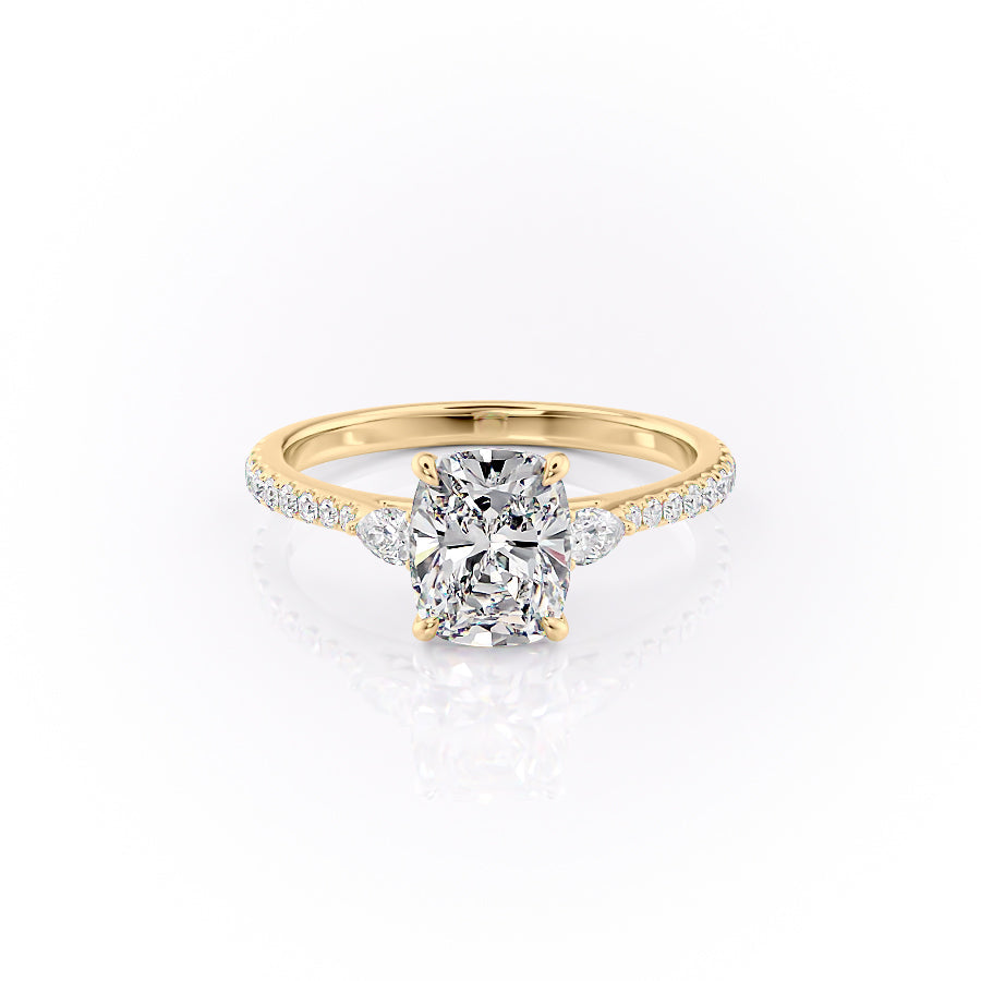 3.0CT Cushion Lab Grown D/VS1 Three Stone Diamond Pave Engagement Ring