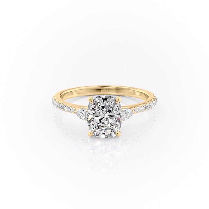 3.0CT Cushion Lab Grown D/VS1 Three Stone Diamond Pave Engagement Ring