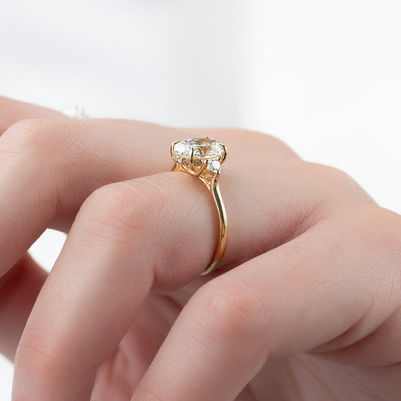 3.0CT Oval Lab Grown E/VVS2 Diamond Three Stone & Hidden Halo Engagement Ring