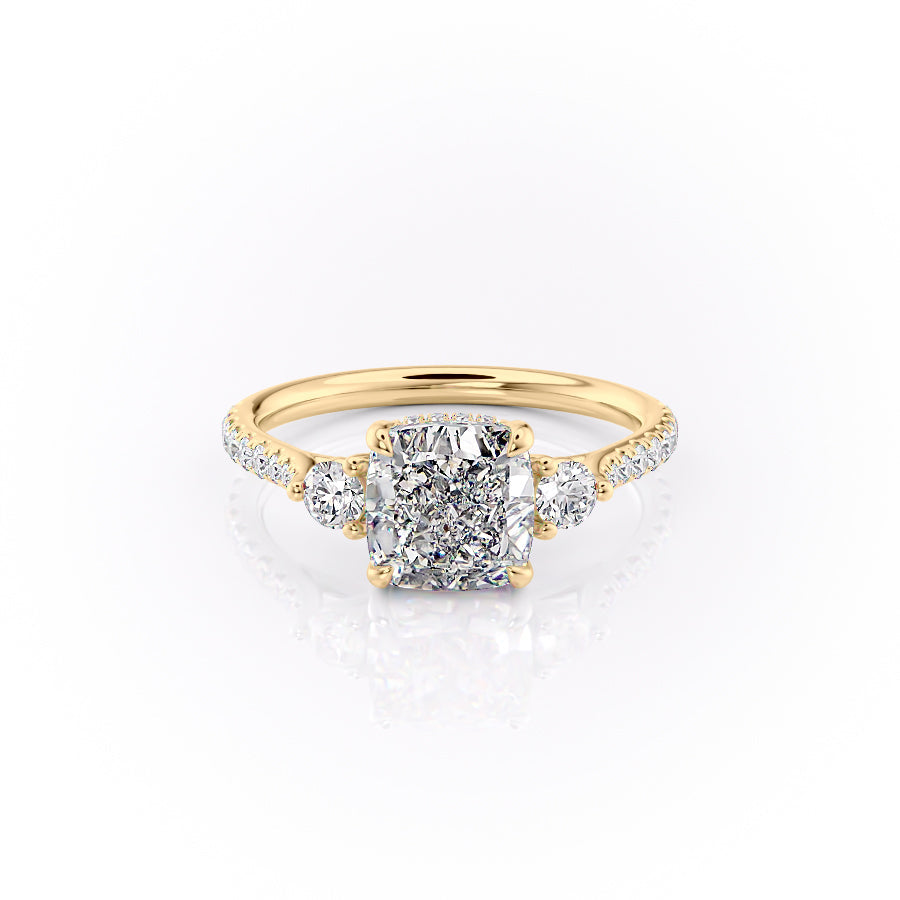2.0CT Cushion Lab Grown E/VS2 Diamond Three Stone Engagement Ring