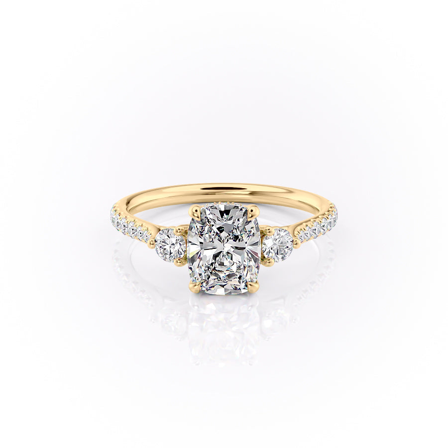2.50CT Cushion Lab Grown E/VVS2 Diamond Three Stone Engagement Ring