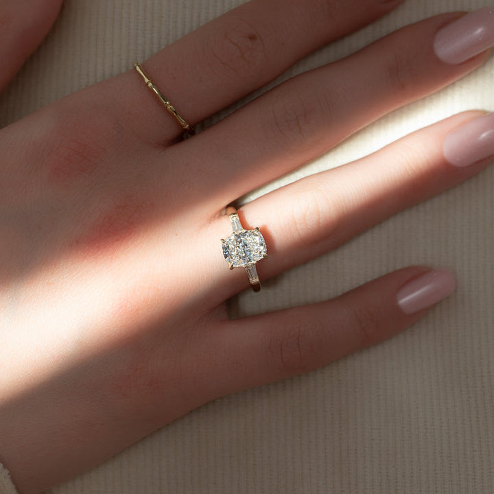 4.50CT Cushion Lab Grown E/VVS1 Diamond Three Stone Engagement Ring