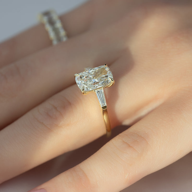 4.50CT Cushion Lab Grown E/VVS1 Diamond Three Stone Engagement Ring